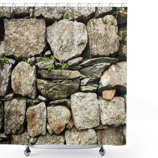 Personality  Close-up View Of Stone Wall And Green Plants Growing Through Stones In Indian Himalayas, Dharamsala, Baksu  Shower Curtains