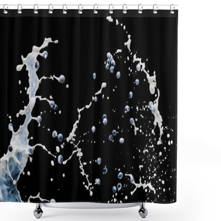 Personality  Fresh Berries With Splashes Of Milk On Black Background Shower Curtains