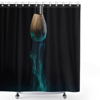 Personality  Blue Holi Paint Falling Down From Soft Cosmetic Brush On Black  Shower Curtains