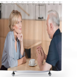 Personality  Couple Talking At Cafe Shower Curtains