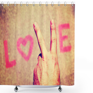 Personality  Hand Making Peace Sign For Letter V Shower Curtains