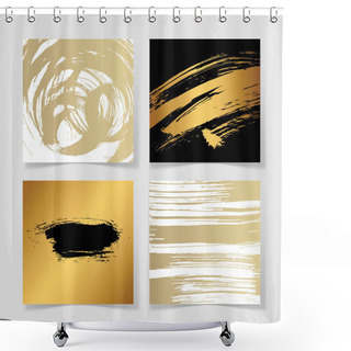 Personality  Set Of Four Black And Gold Ink Brushes Grunge Square Pattern Shower Curtains