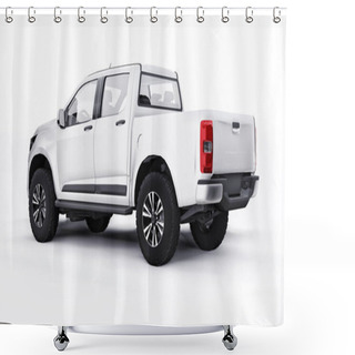 Personality  White Pickup Car On A White Background. 3d Rendering Shower Curtains