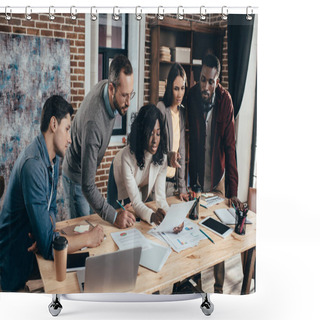 Personality  Concentrated Multiethnic Group Of Colworkers Having Meeting And Discussing Together New Project In Modern Loft Office Shower Curtains