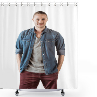 Personality  Man In Jeans Shirt Shower Curtains