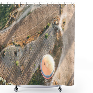 Personality  Top View Of Hot Air Balloon Flying Above Majestic Landscape In Cappadocia, Turkey  Shower Curtains