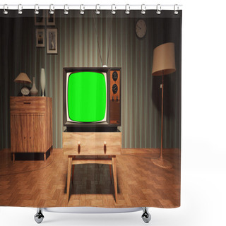 Personality  Old Vintage Television In House With Green Screen Shower Curtains