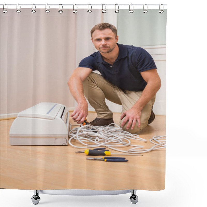 Personality  Focused Handyman Fixing Air Conditioning Shower Curtains