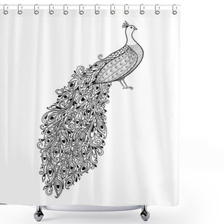 Personality  Beautiful Monochrome Black And White Decorative Peacock. Hand Drawn  Shower Curtains