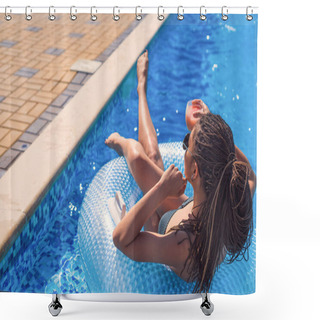 Personality  Girl With Zizi Cornrows Dreadlocks Lying In Swimming Circle Shower Curtains