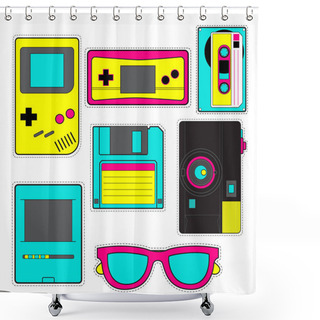 Personality  Fashion Patch Badges With Game, Photo Camera, Floppy Disk, Casse Shower Curtains