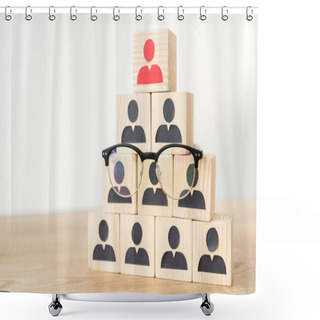 Personality  Management Hierarchy Pyramid And Glasses On White With Copy Space Shower Curtains