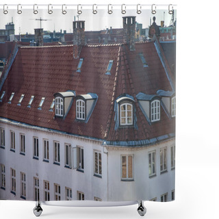 Personality  Beautiful Building And Scenic Cityscape With Construction Cranes In Copenhagen, Denmark  Shower Curtains