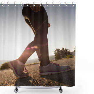 Personality  Young Woman Stretching Before Running In The Early Evening, Inst Shower Curtains