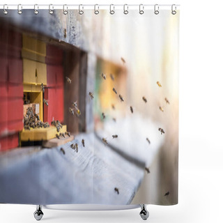Personality  Bees Hive: Flying To The Landing Boards Shower Curtains