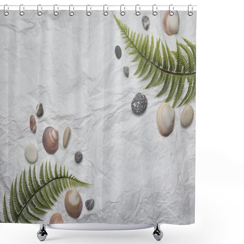 Personality  Summer Background With Golden Leaves And Seashells With Copy Space. Shower Curtains