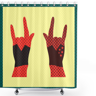 Personality  Hands Up Showing Rock Sign Grunge Illustration Shower Curtains