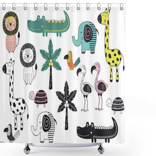 Personality  Set Of Isolated Jungle Animals In Scandinavian Style - Vector Illustration, Eps Shower Curtains