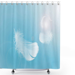Personality  Lightly Soft Of White Fluffy Feathers Floating In The Sky. Swan Feather Flying On Heavenly In Concept. Shower Curtains