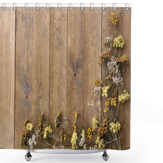Personality  Dried Flowers On Rustic Wooden Planks Background Shower Curtains
