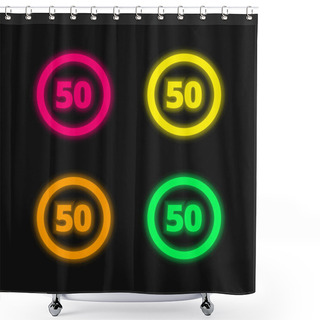 Personality  50 Speed Limit Sign Four Color Glowing Neon Vector Icon Shower Curtains