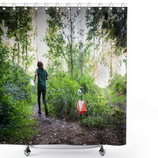 Personality  Orienteering Equipment In The Forest Shower Curtains
