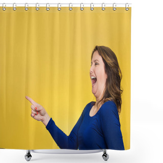 Personality  Happy Laughing Woman Pointing Finger At Something Shower Curtains
