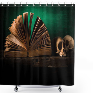 Personality  Still Life With  Skull And Old Book Shower Curtains