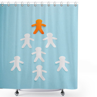 Personality  Flat Lay With Unique Orange Decorative Man Among White On Blue Background Shower Curtains