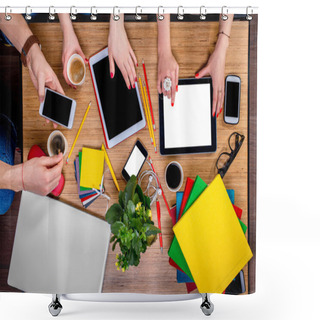 Personality  Working On Table With Gadgets Shower Curtains