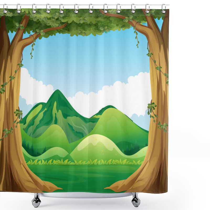 Personality  Nature Scene With Hills Background Shower Curtains