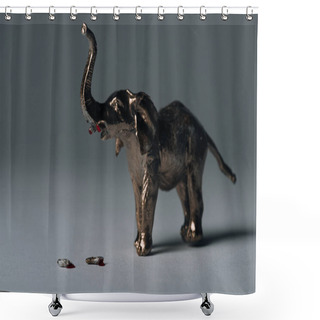 Personality  Golden Toy Elephant With Tusks On Grey Background, Hunting For Tusks Concept Shower Curtains