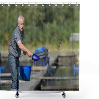 Personality  Man Feeding A Fishes Shower Curtains