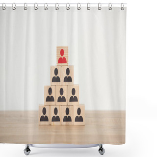 Personality  Management Hierarchy Pyramid With Wooden Cubes On White Shower Curtains