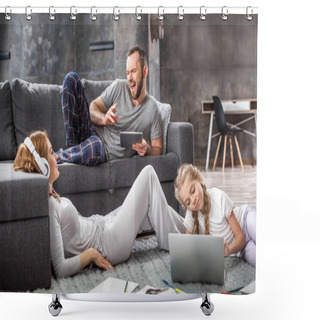 Personality  Family Using Digital Devices   Shower Curtains