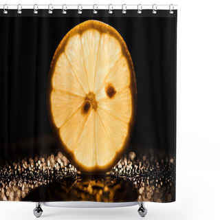 Personality  Slice Of Fresh Lemon On Black Background With Yellow Backlit Shower Curtains