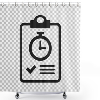 Personality  Document Witch Clock Icon In Flat Style. Checklist Survey Vector Illustration On White Isolated Background. Fast Service Business Concept. Shower Curtains