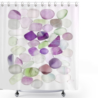Personality  Fluorite Heap Jewel Stones Texture On White Light Isolated Background Shower Curtains