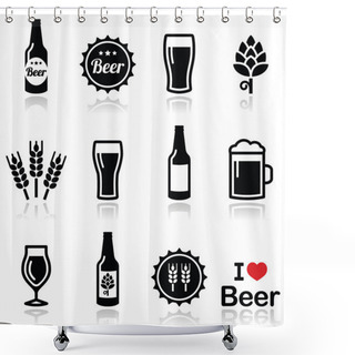 Personality  Beer Vector Icons Set - Bottle, Glass, Pint Shower Curtains