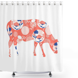 Personality  Floral Cow Silhouette. Vector Illustration. Farm Animal. Shower Curtains