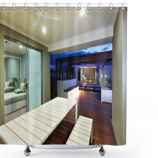 Personality  Interior Lighting Of A Modern House With Patio Area At Night Shower Curtains