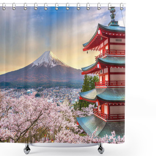 Personality  Fujiyoshida, Japan With Mt. Fuji And Chureito Pagoda Shower Curtains