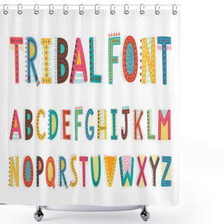 Personality  Ribal Cute Alphabet Font. Uppercase Doodle Letters. Shower Curtains