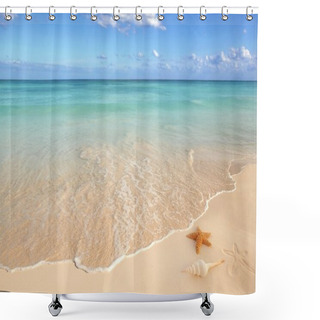 Personality  Sea Shells Starfish Tropical Sand Turquoise Caribbean Shower Curtains