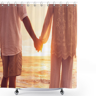Personality  Senior Couple Holding Hands Enjoying At Sunset Shower Curtains