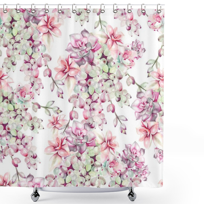 Personality  Watercolor Pattern With Succulents.  Shower Curtains