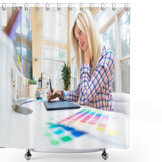 Personality  Graphic Designer Using Graphic Tablet Shower Curtains