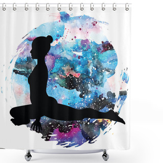 Personality  Women Silhouette. Pigeon Yoga Pose. Kapotasana Shower Curtains