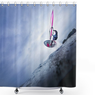 Personality  Windsurfer Jumping Over Big Wave  Shower Curtains