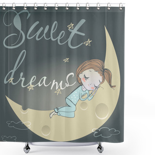 Personality  Cute Sleeping Girl On The Moon Shower Curtains